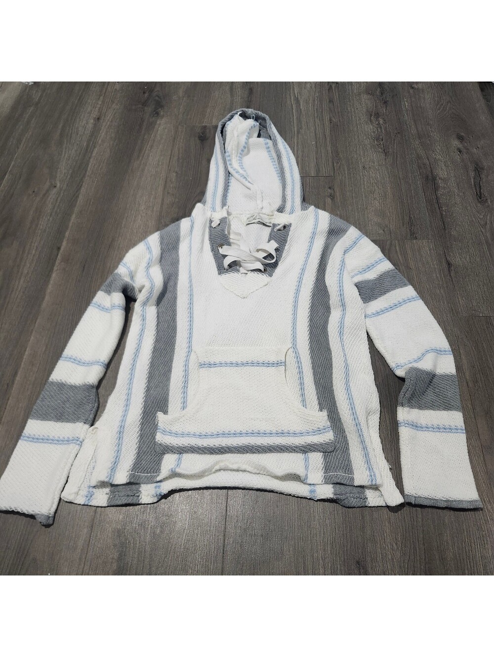 Vintage Havana Striped Baja Hoodie Pullover Size Medium
